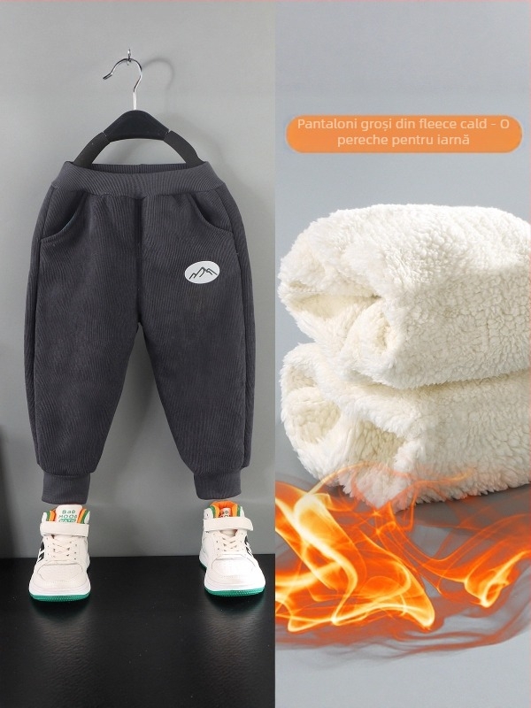 Pantaloni pentru copii din corduroy, căptușiți cu fleece, stil coreean, poliester 95%, iarnă