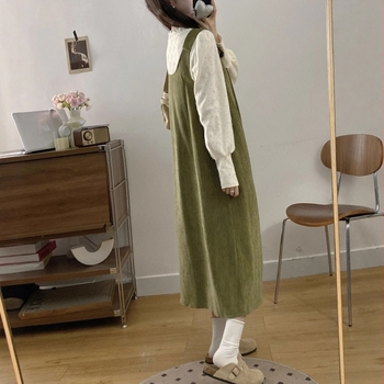 Set din două piese: rochie midi cu bretele în spate și top dantelat, mâneci bule, material bumbac-poliester (50–70% bumbac) - toamnă 2025