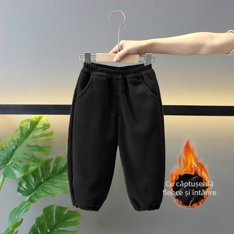 Pantaloni pentru copii din corduroy cu căptușeală de polar, talie medie, 100% poliester, iarnă