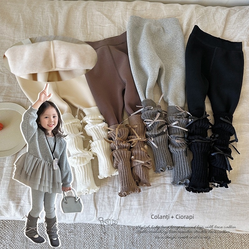 Pantaloni pentru fete cu căptușeală din fleece, fleece integrat, 95% bumbac, talie medie, iarnă 2025, copii 3–8 ani