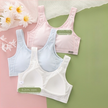 Sutien pentru fete cu cupă fixă, material din nailon respirabil, căptușeală din spandex, cupă completă, bretele fixe