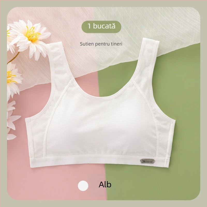 Sutien pentru fete cu cupă fixă, material din nailon respirabil, căptușeală din spandex, cupă completă, bretele fixe
