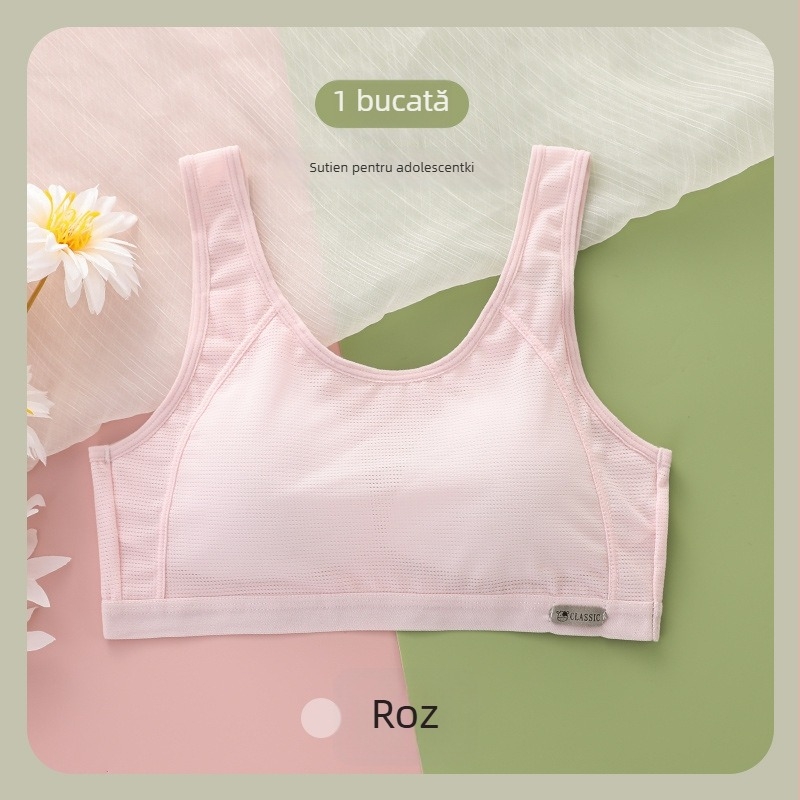 Sutien pentru fete cu cupă fixă, material din nailon respirabil, căptușeală din spandex, cupă completă, bretele fixe
