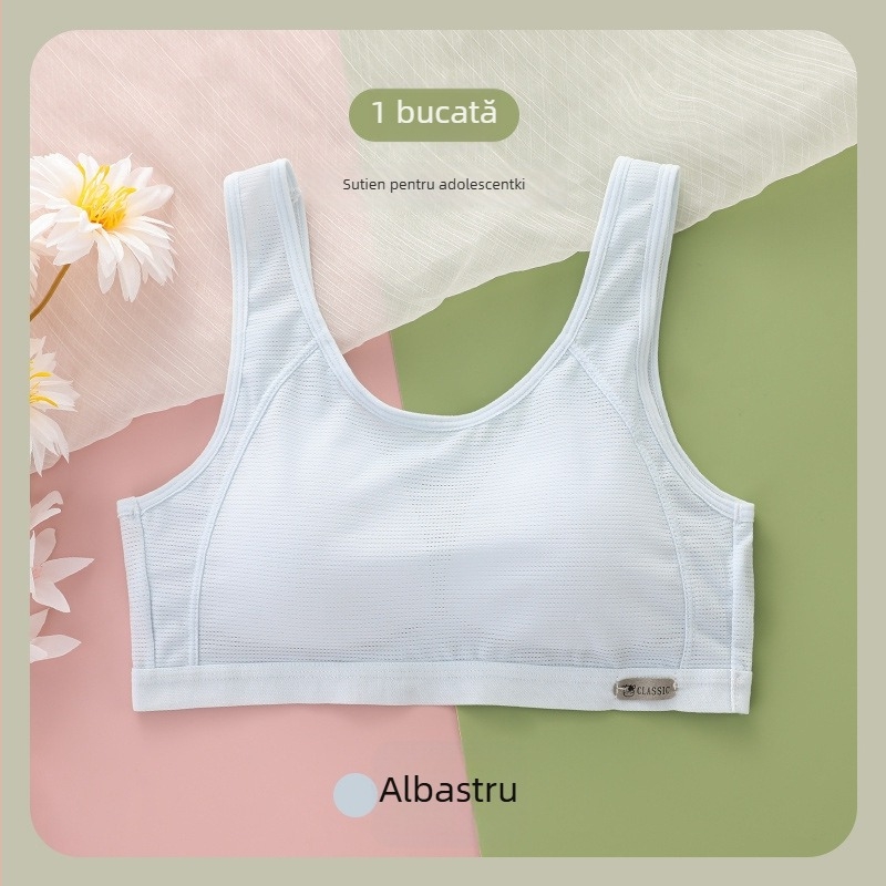Sutien pentru fete cu cupă fixă, material din nailon respirabil, căptușeală din spandex, cupă completă, bretele fixe