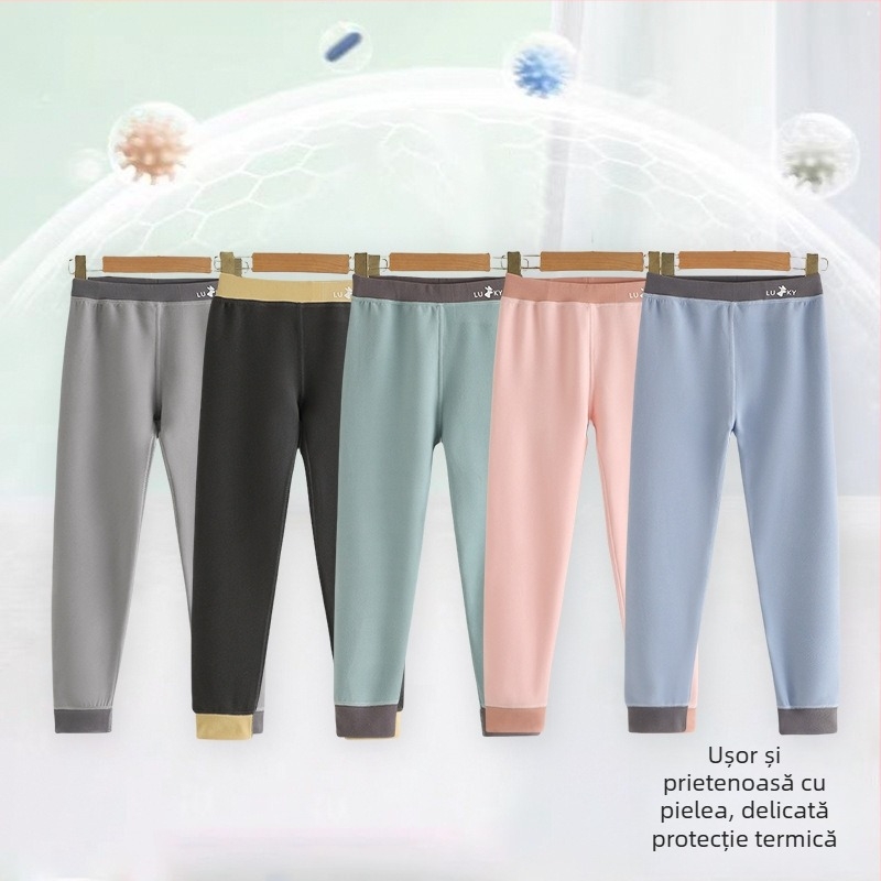 Pantaloni pentru copii călduroși cu fleece pentru toamnă-iarna, unisex talie medie, 85% poliester, fleece german, model MDY-03, vârstă 3–8 ani, siguranță clasa A