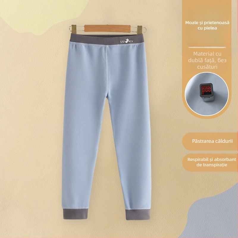 Pantaloni pentru copii călduroși cu fleece pentru toamnă-iarna, unisex talie medie, 85% poliester, fleece german, model MDY-03, vârstă 3–8 ani, siguranță clasa A