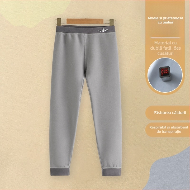 Pantaloni pentru copii călduroși cu fleece pentru toamnă-iarna, unisex talie medie, 85% poliester, fleece german, model MDY-03, vârstă 3–8 ani, siguranță clasa A