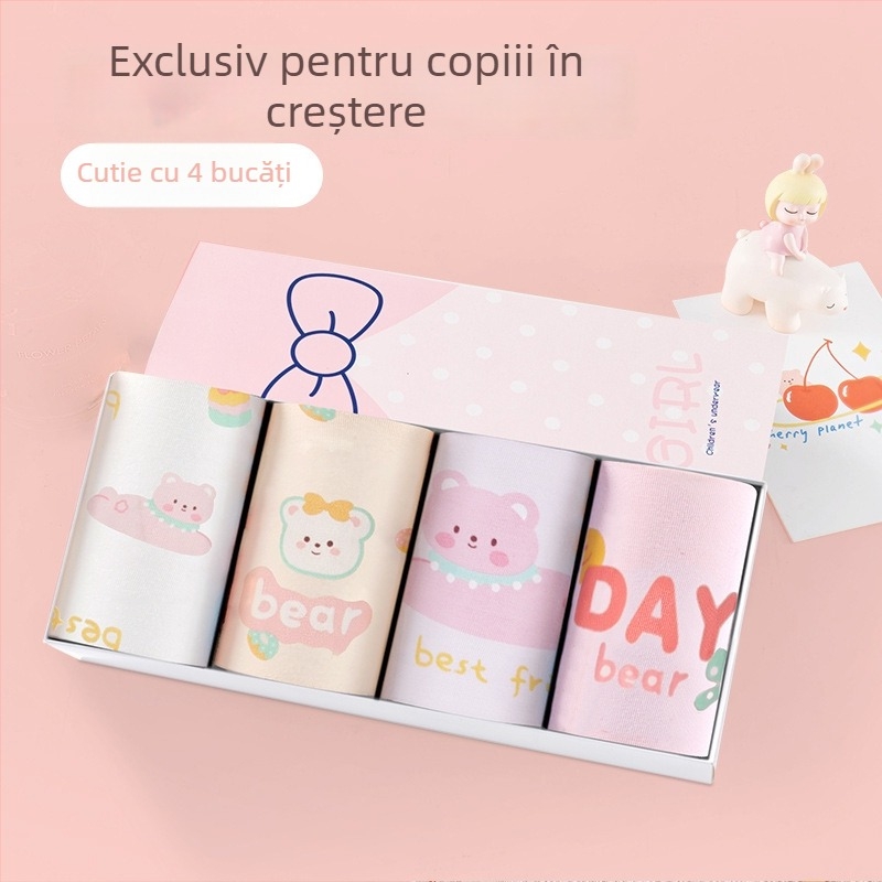 Boxeri pentru fete Sakurajisen – bumbac pur, Clasa A, 95% bumbac + 5% elastan, croială confortabilă fără presiune, pentru fete 8+ ani (140 cm+), Vara 2024