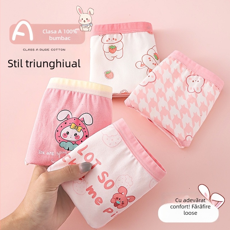 Chiloți pentru fete din bumbac, model triunghi, siguranță Clasa A, pentru vârsta 3–8 ani, 95% bumbac 5% elastan