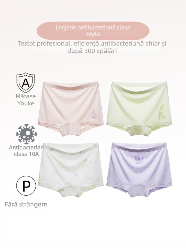 Chiloți pentru fete antibacteriale cu Ucosilk, fibră de celuloză regenerată 92,9%, Clasa A, pentru vârsta 3–8 ani