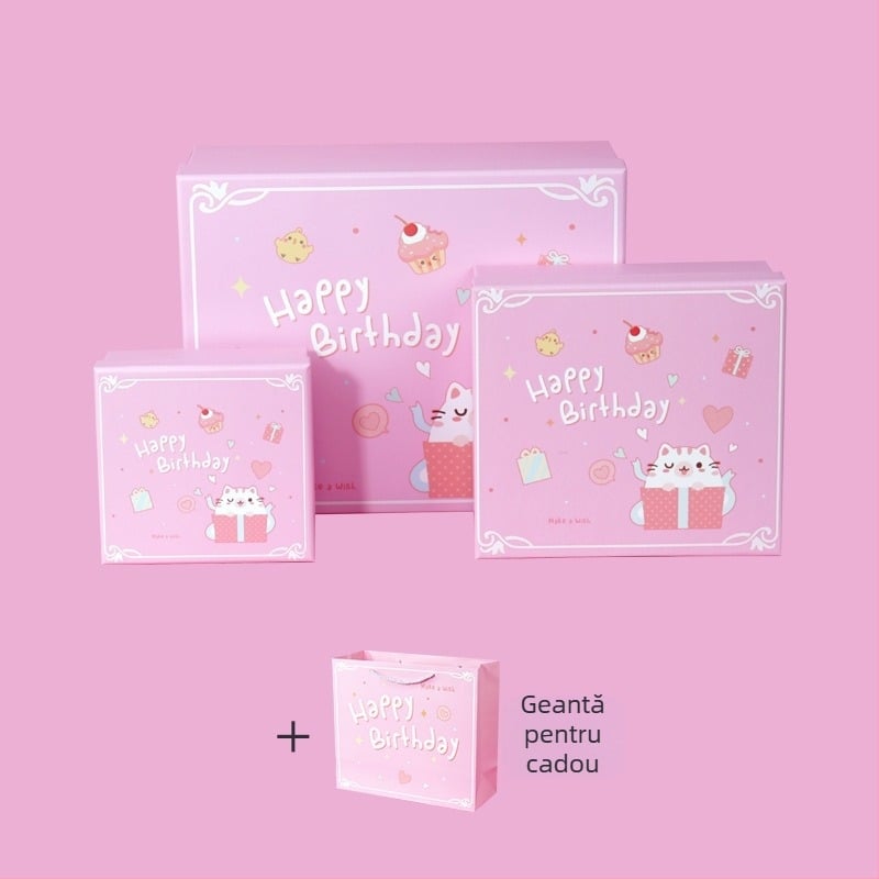 Cutie cadou de ziua de naștere — placă de cupru + carton gri, ambalaj cadou