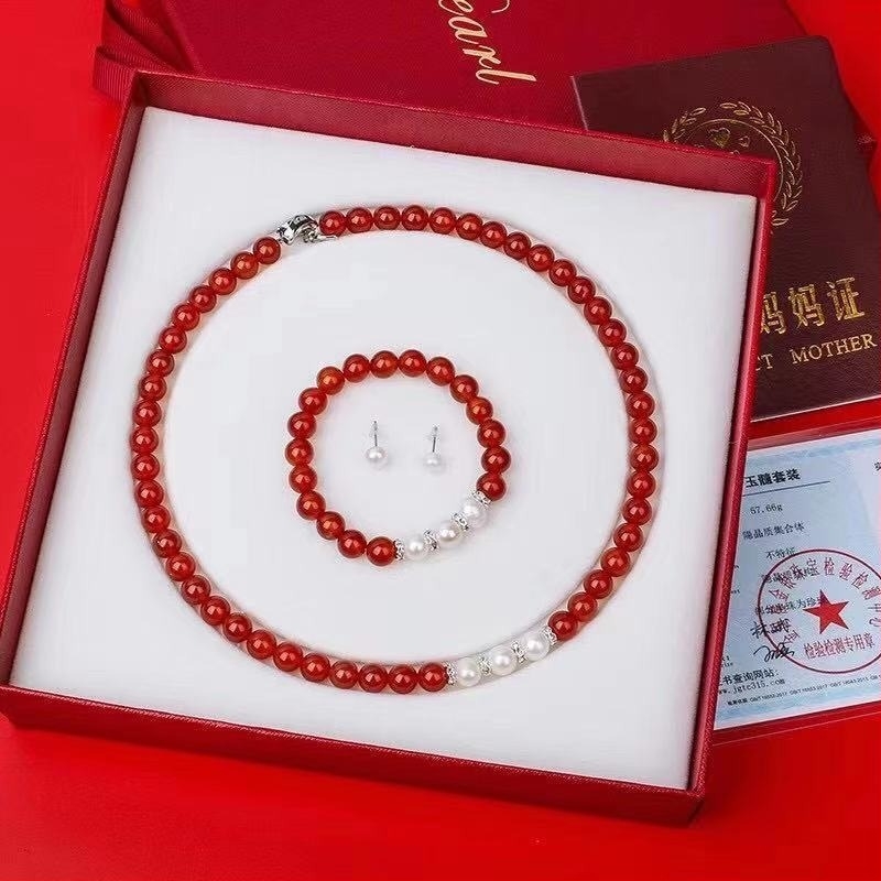 Colier din agat cu mărgele rotunde, material natural, lustruit, design geometric