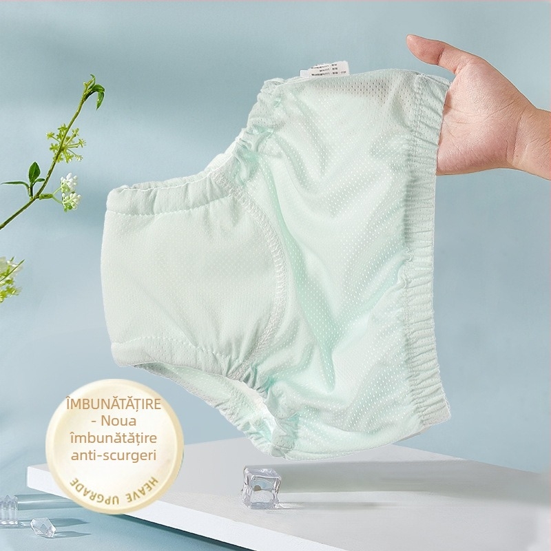 Pantaloni de antrenament pentru copii, din țesătură Ice Silk, cu design anti-scurgere, lavabili, din bumbac-poliester-ice silk, pentru 6–36 luni