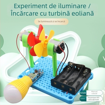 Turbină eoliană cu iluminare și încărcare – kit științific STEM pentru tineri, din plastic, vârsta 15–35, include video de instrucțiuni, dezvoltare intelectuală
