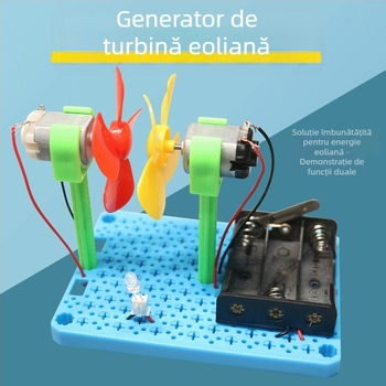 Turbină eoliană cu iluminare și încărcare – kit științific STEM pentru tineri, din plastic, vârsta 15–35, include video de instrucțiuni, dezvoltare intelectuală