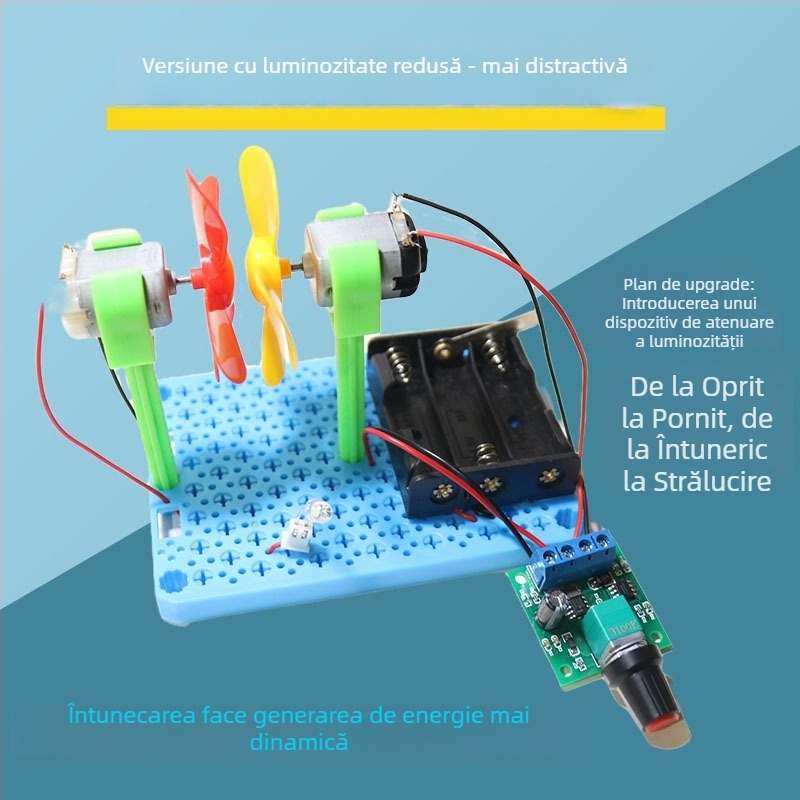 Turbină eoliană cu iluminare și încărcare – kit științific STEM pentru tineri, din plastic, vârsta 15–35, include video de instrucțiuni, dezvoltare intelectuală