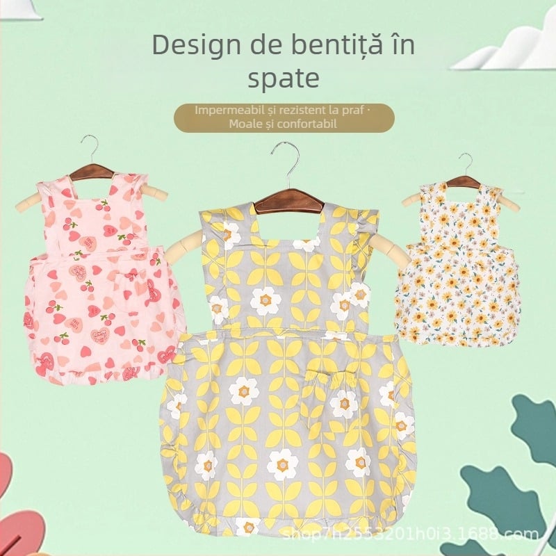 Șorț de pictură pentru copii, cu imprimeu floral, protecție pentru fetițe, din bumbac, impermeabil