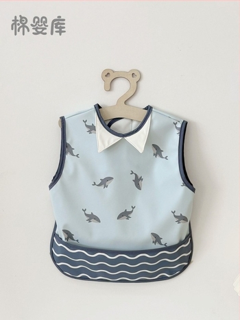 Smoc impermeabil fără mâneci pentru hrănire și pictură, unisex, țesătură poliester, model Cartoon, brand Cotton Baby Library, cod 0400, primăvara 2025, clasă de siguranță A