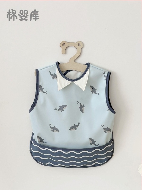 Smoc impermeabil fără mâneci pentru hrănire și pictură, unisex, țesătură poliester, model Cartoon, brand Cotton Baby Library, cod 0400, primăvara 2025, clasă de siguranță A