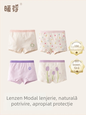 Chiloți pentru fete din modal, boxer briefs, Clasă A, fără strângere, 92% modal, Warm Buds, Vara 2024