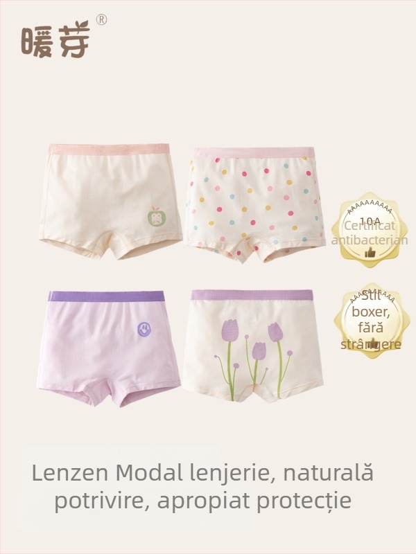 Chiloți pentru fete din modal, boxer briefs, Clasă A, fără strângere, 92% modal, Warm Buds, Vara 2024
