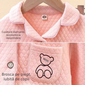 Pijamale pentru copii toamnă-iarnă, trei straturi căptușeală, unisex, pentru copii 3–8 ani, îmbrăcăminte de casă, stil casual