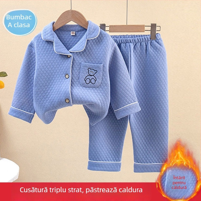 Pijamale pentru copii toamnă-iarnă, trei straturi căptușeală, unisex, pentru copii 3–8 ani, îmbrăcăminte de casă, stil casual