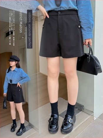 Șorturi feminine cu talie înaltă, croială dreaptă, lungime trei sferturi, poliester cu spandex, material 95%+