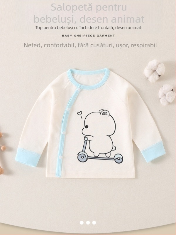Top de bază din bumbac pentru bebeluși, primăvară-toamnă, guler rotund, 100% bumbac, pentru vârsta 1–3 ani, fără glugă