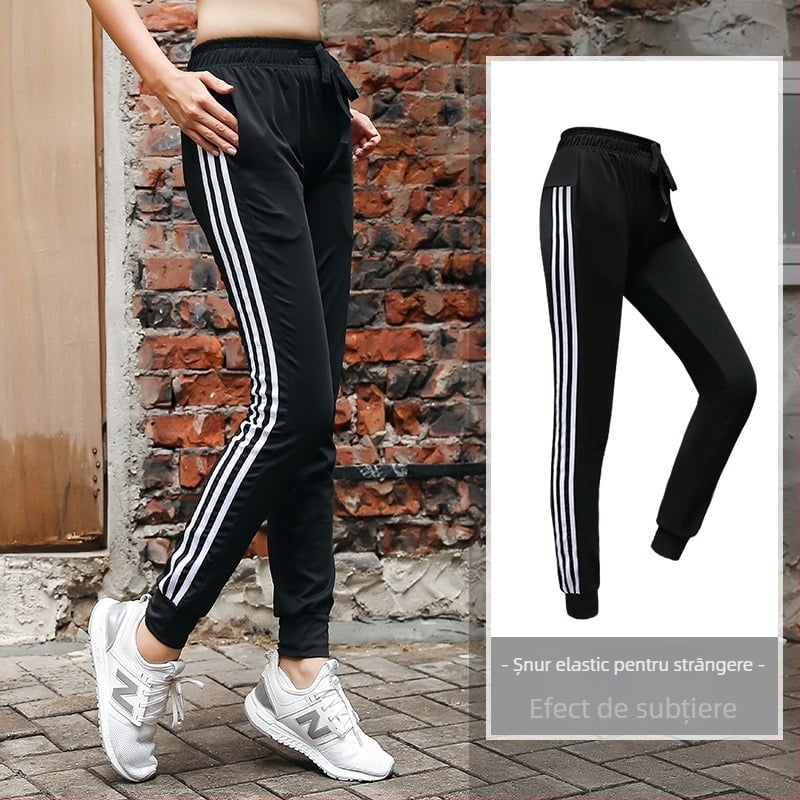 Pantaloni sport pentru femei, talie înaltă, croială lejeră, material tricot poliester/elastan 89%/11%
