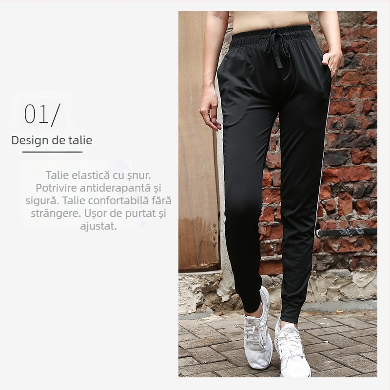 Pantaloni sport pentru femei, talie înaltă, croială lejeră, material tricot poliester/elastan 89%/11%
