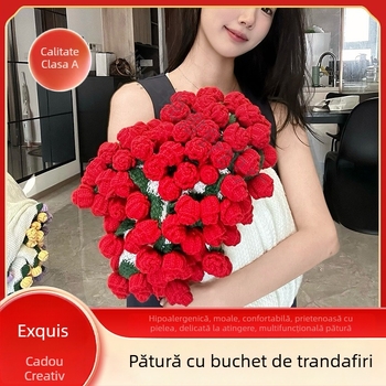 Cuvertură buchet de trandafiri - țesut manual, model floral, poliester, 500–799 g, primăvară și toamnă, micșorare 2–3%