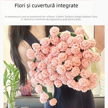 Cuvertură buchet de trandafiri - țesut manual, model floral, poliester, 500–799 g, primăvară și toamnă, micșorare 2–3%