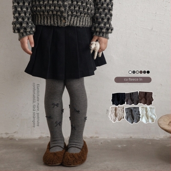 Colanți din bumbac pentru iarnă, grosime medie, absorbție a transpirației, culoare solidă, pentru fetițe 3–8 ani