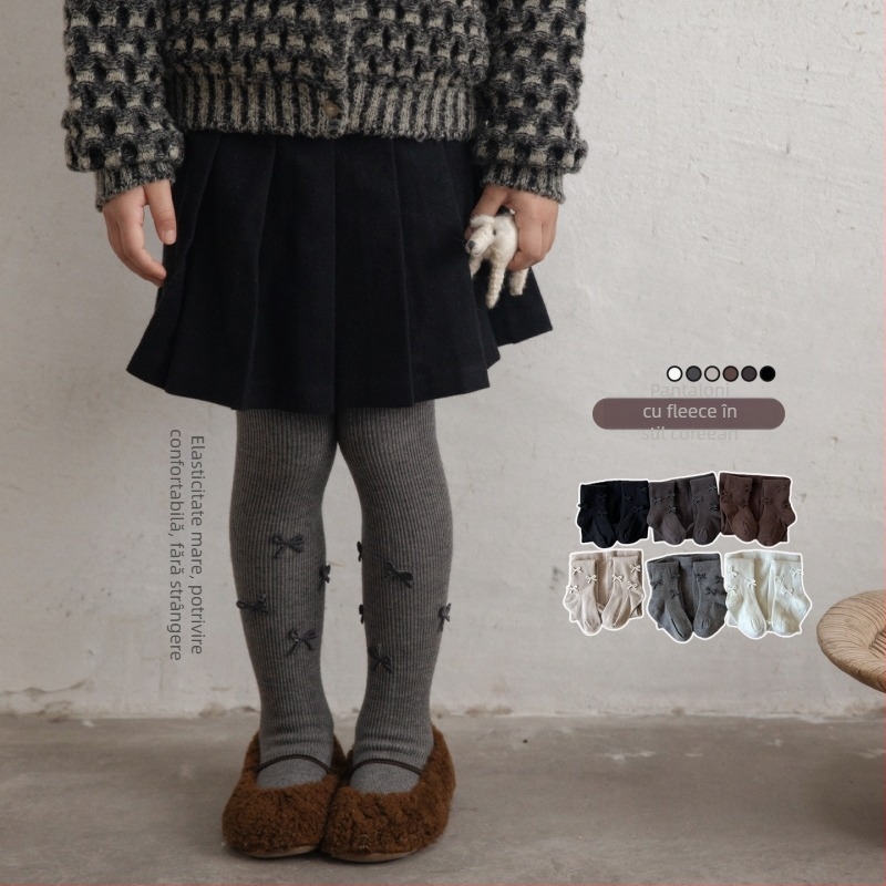 Colanți din bumbac pentru iarnă, grosime medie, absorbție a transpirației, culoare solidă, pentru fetițe 3–8 ani