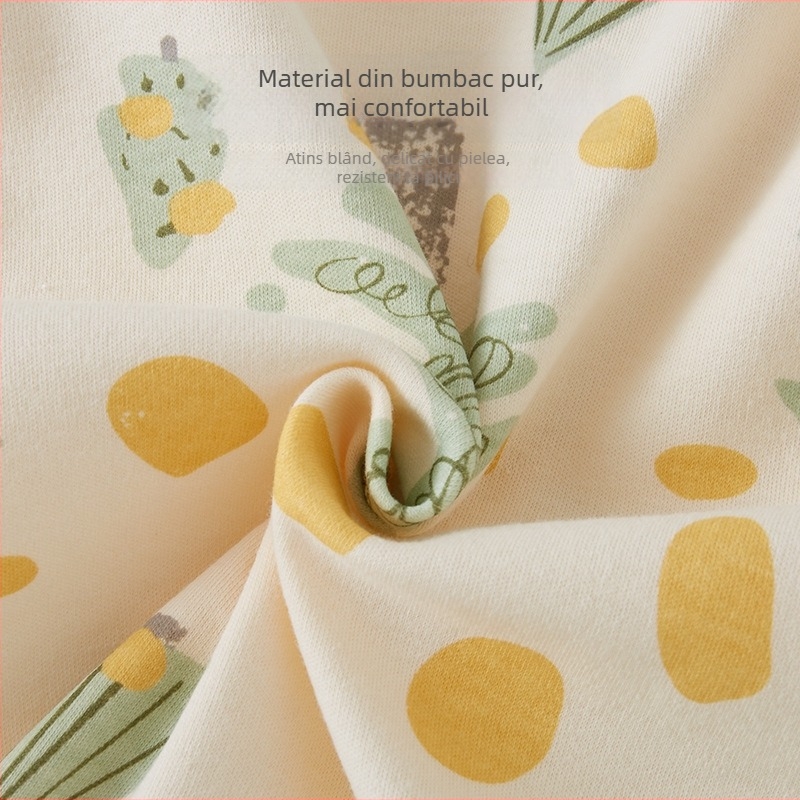 Set de pijamale pentru bebeluș, două piese, din bumbac 100% – tricou cu gât rotund și pantaloni, model cu desene animate, pentru 1-3 ani