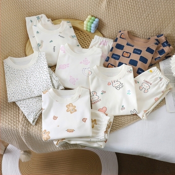 Set de pijamale pentru copii din bumbac 100% - unisex, imprimeu cu desene animate, pentru 3-8 ani