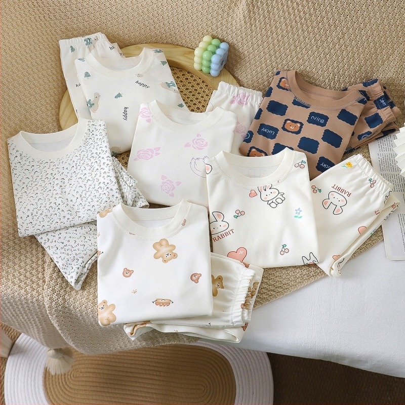 Set de pijamale pentru copii din bumbac 100% - unisex, imprimeu cu desene animate, pentru 3-8 ani