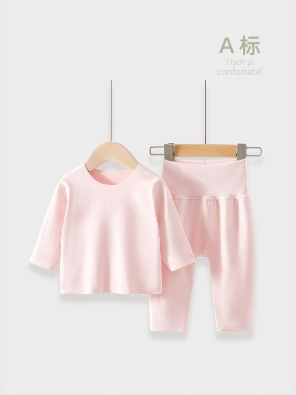 Set de pijamale pentru copii din catifea, talie înaltă pentru protecția burții — material moale și îngroșat din poliester, model cu desene animate, potrivit pentru nou-născuți (0–12 luni) primăvară, toamnă, iarnă