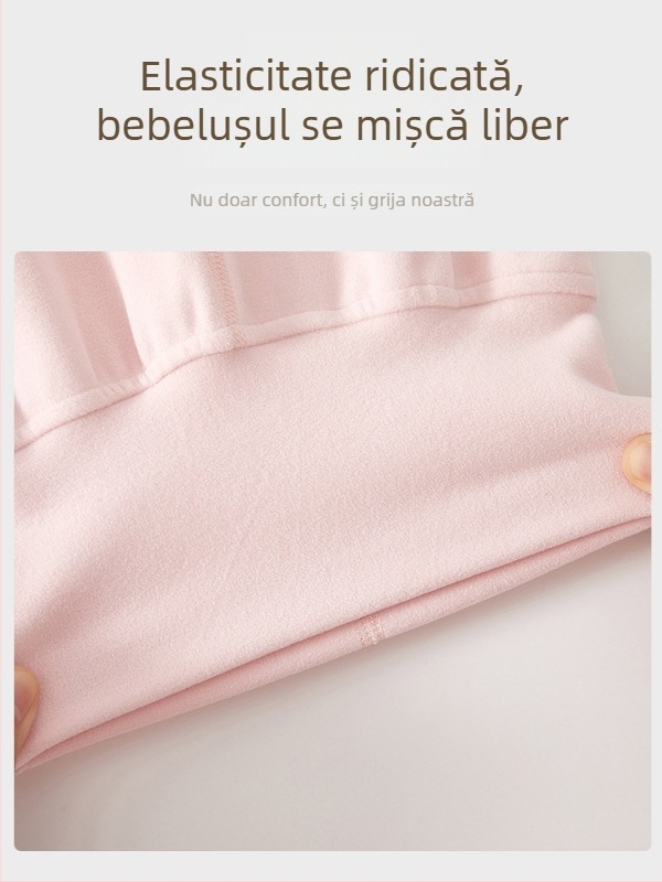 Set de pijamale pentru copii din catifea, talie înaltă pentru protecția burții — material moale și îngroșat din poliester, model cu desene animate, potrivit pentru nou-născuți (0–12 luni) primăvară, toamnă, iarnă