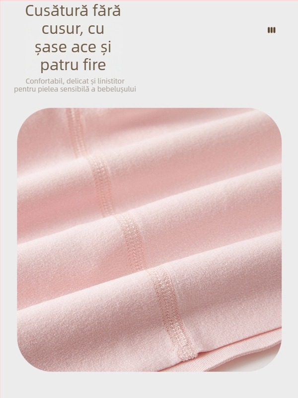 Set de pijamale pentru copii din catifea, talie înaltă pentru protecția burții — material moale și îngroșat din poliester, model cu desene animate, potrivit pentru nou-născuți (0–12 luni) primăvară, toamnă, iarnă