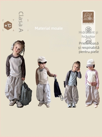 Top pentru copii din Lyocell, finisaj catifelat, unisex, guler rotund, 3–8 ani