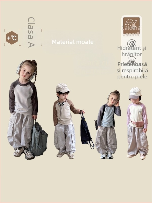 Top pentru copii din Lyocell, finisaj catifelat, unisex, guler rotund, 3–8 ani