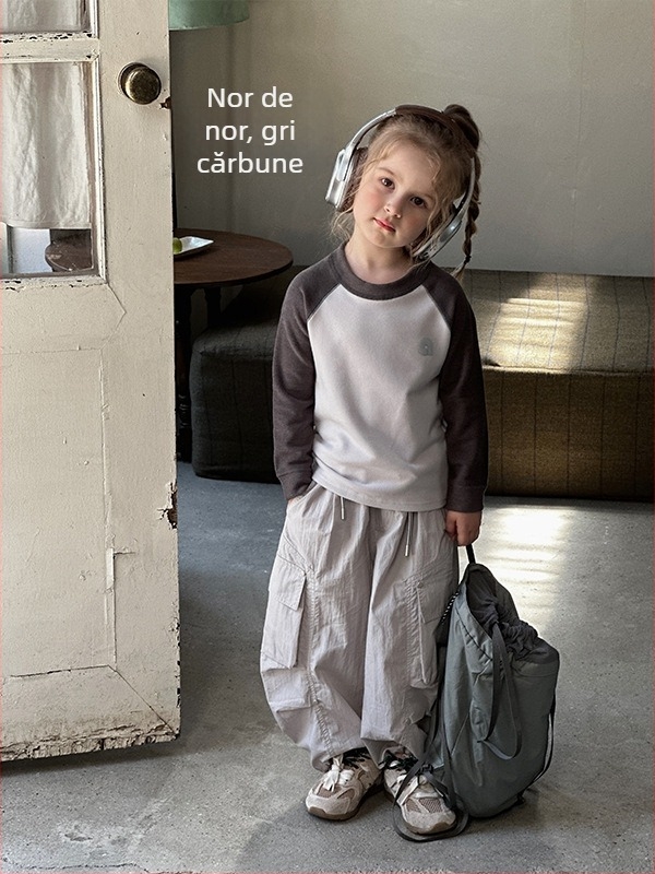 Top pentru copii din Lyocell, finisaj catifelat, unisex, guler rotund, 3–8 ani