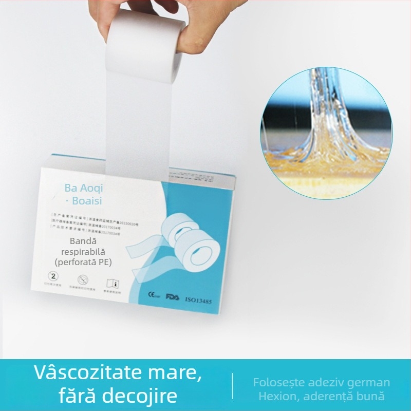 Bandă PE microporoză transparentă pentru infuzie – adeziv sensibil la presiune, logo imprimat, grosime 2 mm