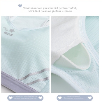 Sutien pentru fete – stil vestă, material nylon cu căptușeală din bumbac, cupă completă cu cupă subțire modelată, fără armătură metalică, bretele fixe, duble, respirabil și absorbant de transpirație