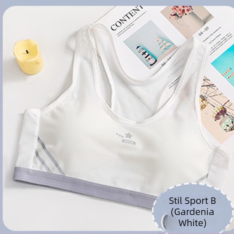 Sutien pentru fete – stil vestă, material nylon cu căptușeală din bumbac, cupă completă cu cupă subțire modelată, fără armătură metalică, bretele fixe, duble, respirabil și absorbant de transpirație