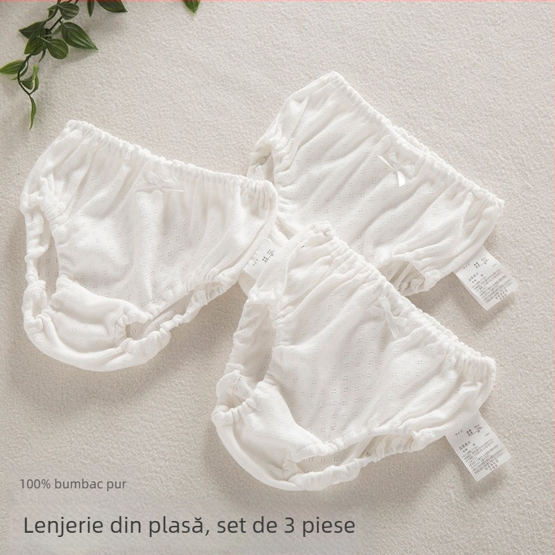 Chiloți pentru fete, 100% bumbac, plasă respirabilă, fără fluor, pentru 3–8 ani