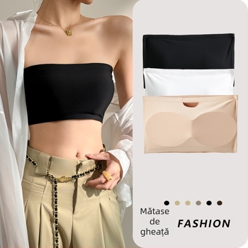 Bustier fără bretele cu Cupă completă fixă; cupă modelată: superioară subțire / inferioară groasă; 80–90% nylon; funcții: strângere, anti-derapare, confortabil