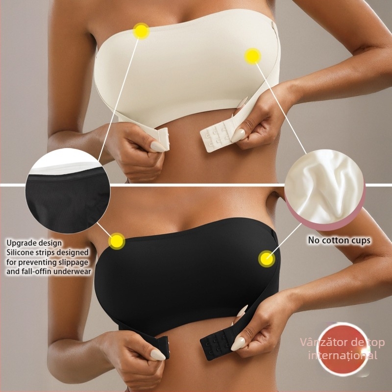 Sutien fără bretele, cu închidere frontală, fără fir, cupe subțiri modelate, fără cusături, din nylon